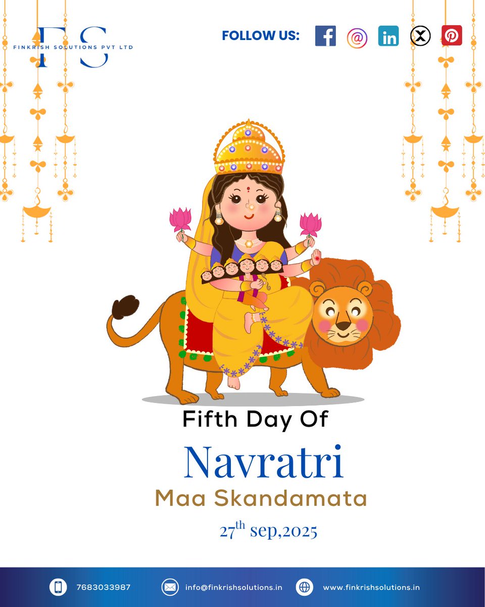 finkrishsol's tweet image. The fifth day of Navratri is devoted to Maa Skandamata, the mother of Lord Kartikeya (Skanda). 🌺✨

.
.
.
#MaaSkandamata #NavratriDay5 #finkrishsolutions #HappyNavratri #NavratriBlessings #MaaDurga #Shakti #FestivalOfFaith #NavratriVibes