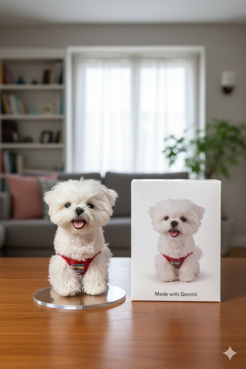 googlejapan's tweet photo. Google の AI「Gemini」で、
大好きなペットをフィギュアにしてみました🐶

今話題の Nano Banana 🍌で
どんな画像をつくりますか？

作り方はリプライに✨ https://t.co/4PPBGDix7F