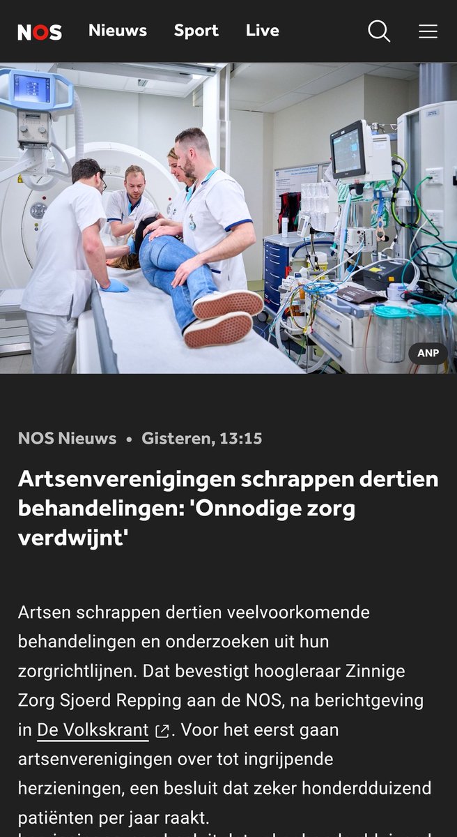 Blinde darm ontsteking? Neem maar een antibiotica.
Kleine Tia? Neem maar een paracetamolletje en de hartecho voor een mogelijke embolie na een herseninfarct of TIA? Doen we niet meer.
Baby in vruchtwater gepoept? Ga maar lekker naar huis
Waar betalen we eigenlijk nog voor??