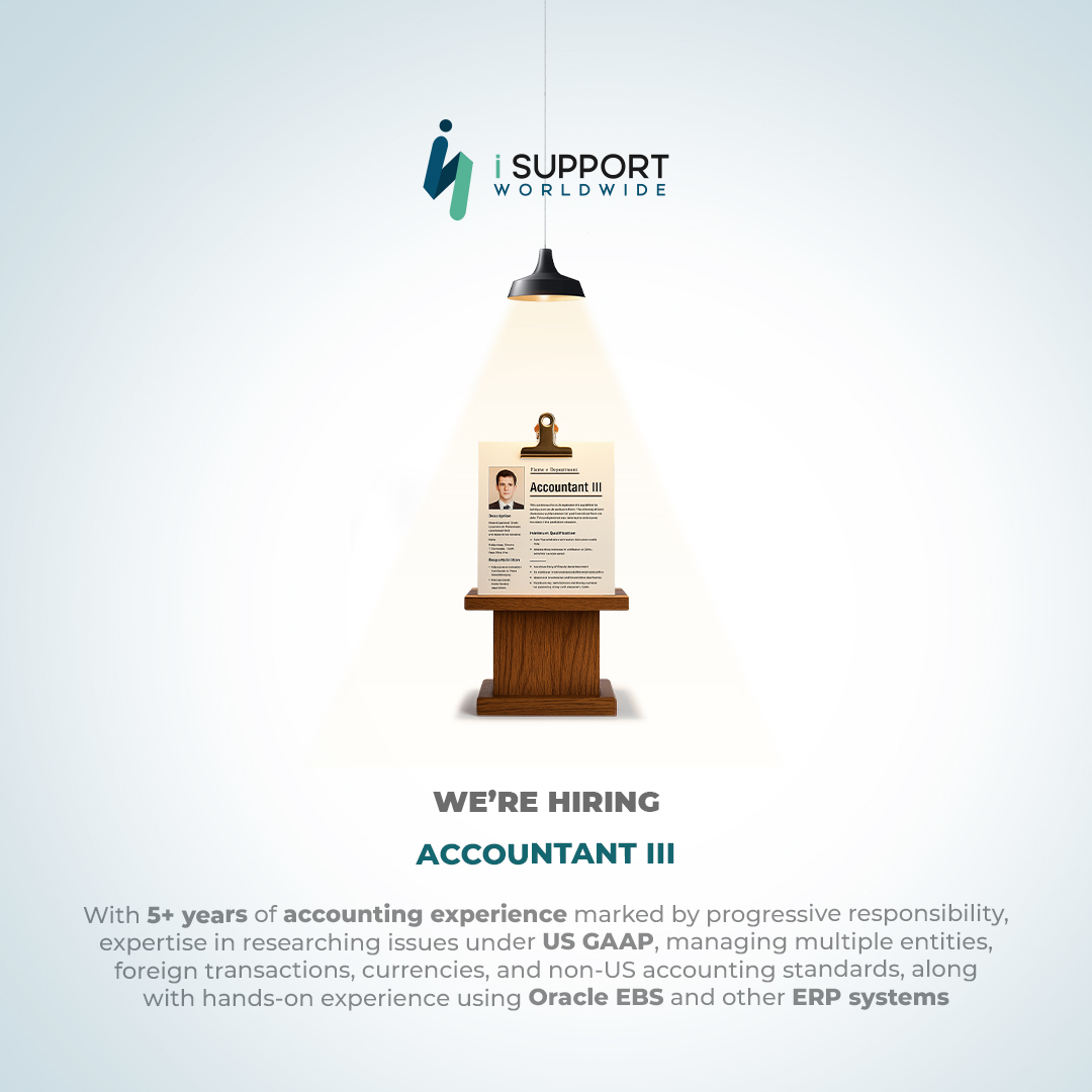 iSupportGroup's tweet image. We&apos;re seeking an Accountant III to be our financial detective.

We provide the platform, autonomy, and compensation worthy of a pro.
 
Email it directly to careers@isupportworldwide.com.
Details here: tinyurl.com/54sh55se
 
#AccountingJobs #GAAP #SeniorAccountant #NowHiring