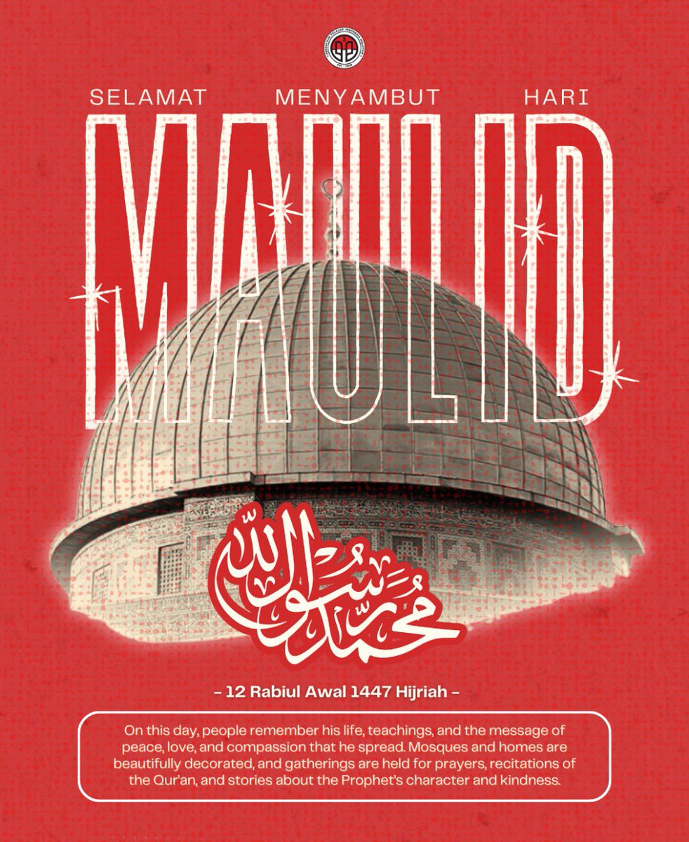 ppiiium's tweet photo. Selamat memperingati Maulid Nabi Muhammad SAW 1447H. Mari kita jadikan momen ini untuk meneladani akhlak Rasulullah dan memperkuat rasa cinta kita kepada Baginda Nabi🤍 https://t.co/FEBCeeR96a