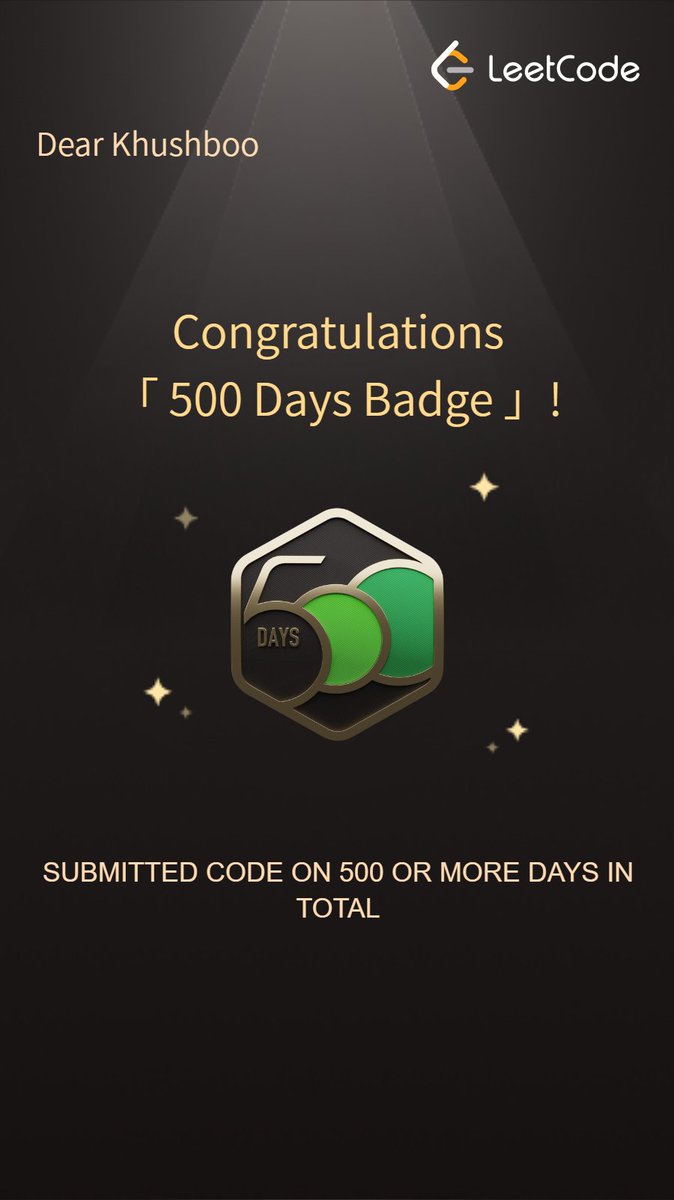 khushboo_raii's tweet image. Half a thousand days of Problem Solving💻🔥 #LeetCode #CodingStreak #Consistency