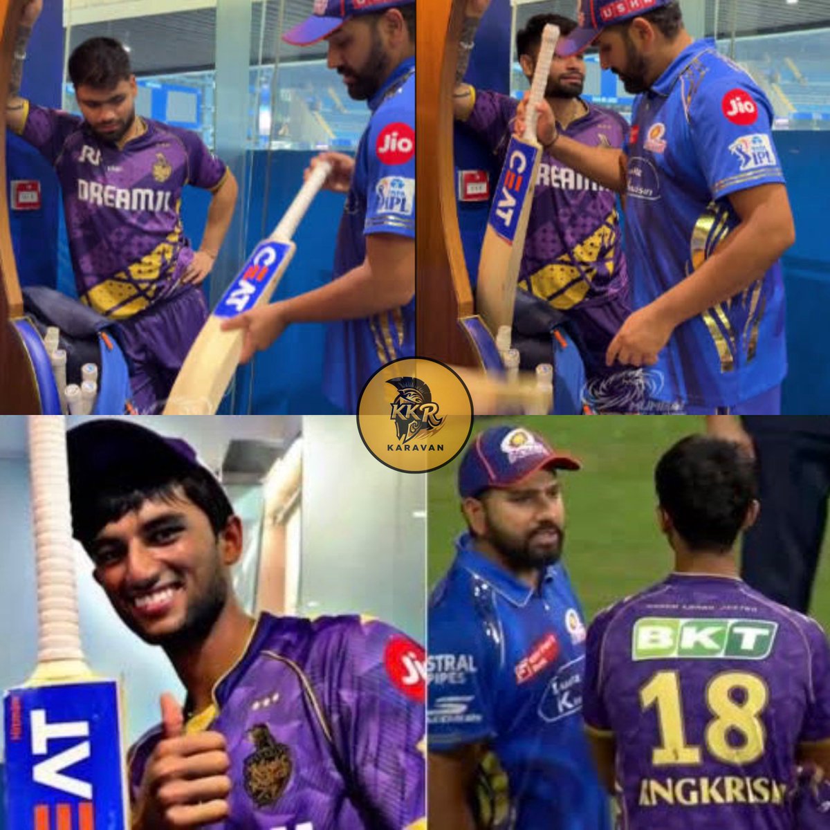 I was in the dressing room with Rohit Bhaiya. He was giving a bat to Angkrish, and I felt like asking for one too. So I just said, ‘Bhaiya, if you give me one, I’ll take it.’ And Bhaiya took one out and handed it to me.

— Rinku Singh 🎙️