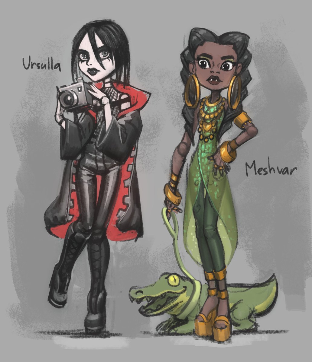Silly challenge of drawing my vampires Toreador Ursulla and Gangrel Meshvar as cute MonsterHigh dolls #VtM
