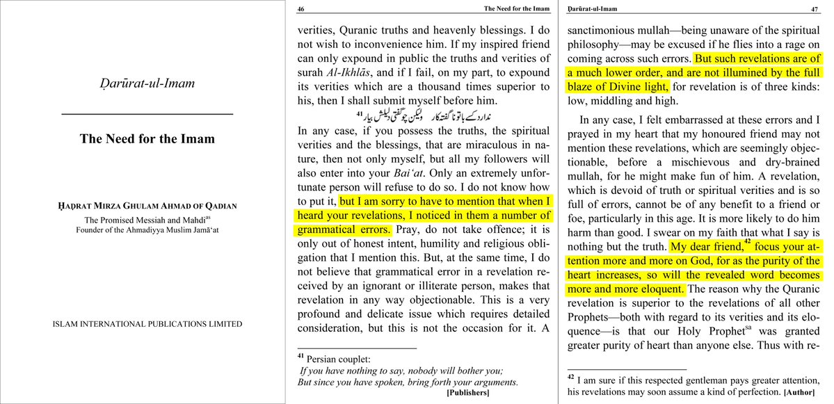 Grammatical flaws in his own "revelations":
MGA: Allah ﷻ is not bound by grammar, The Qur'an also has similar examples.

Grammatical flaws in someone else's "revelations":
MGA: These revelations are of a much lower order, and are not illumined by the full blaze of Divine light.