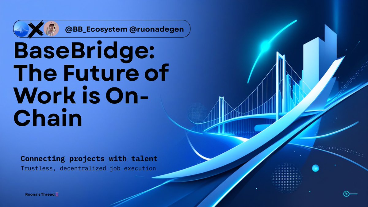 ruonadegen's tweet image. “You’ll receive it soon”
Every freelancer has been burned by late payments.

But that’s only half the story. Finding the right jobs &amp;amp; matching with the right talent has always been broken too.

#BaseBridge fixes both with an on-chain escrow + smart contract solution .🔻🧵

#BBE