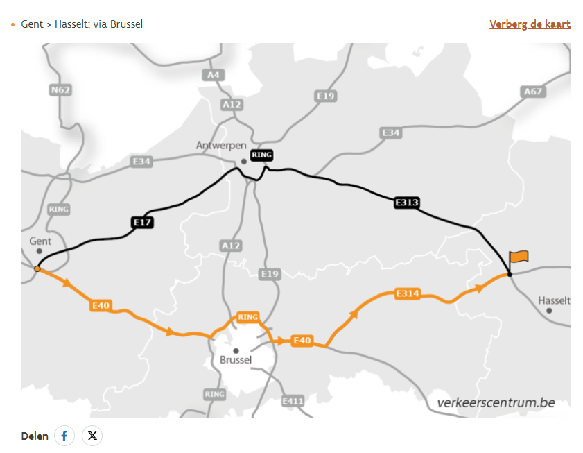 verkeerscentrum's tweet photo. #Ring2 (R1) #E313  ongevallen veroorzaken grote verkeersdrukte rond Antwerpen.  Routeadvies voor lange afstand:
- Gent > Hasselt: via Brussel
- Hasselt > Gent: via Brussel

Meer routeadvies op https://t.co/DfyK6oZbUN https://t.co/CHXTyuGBzX