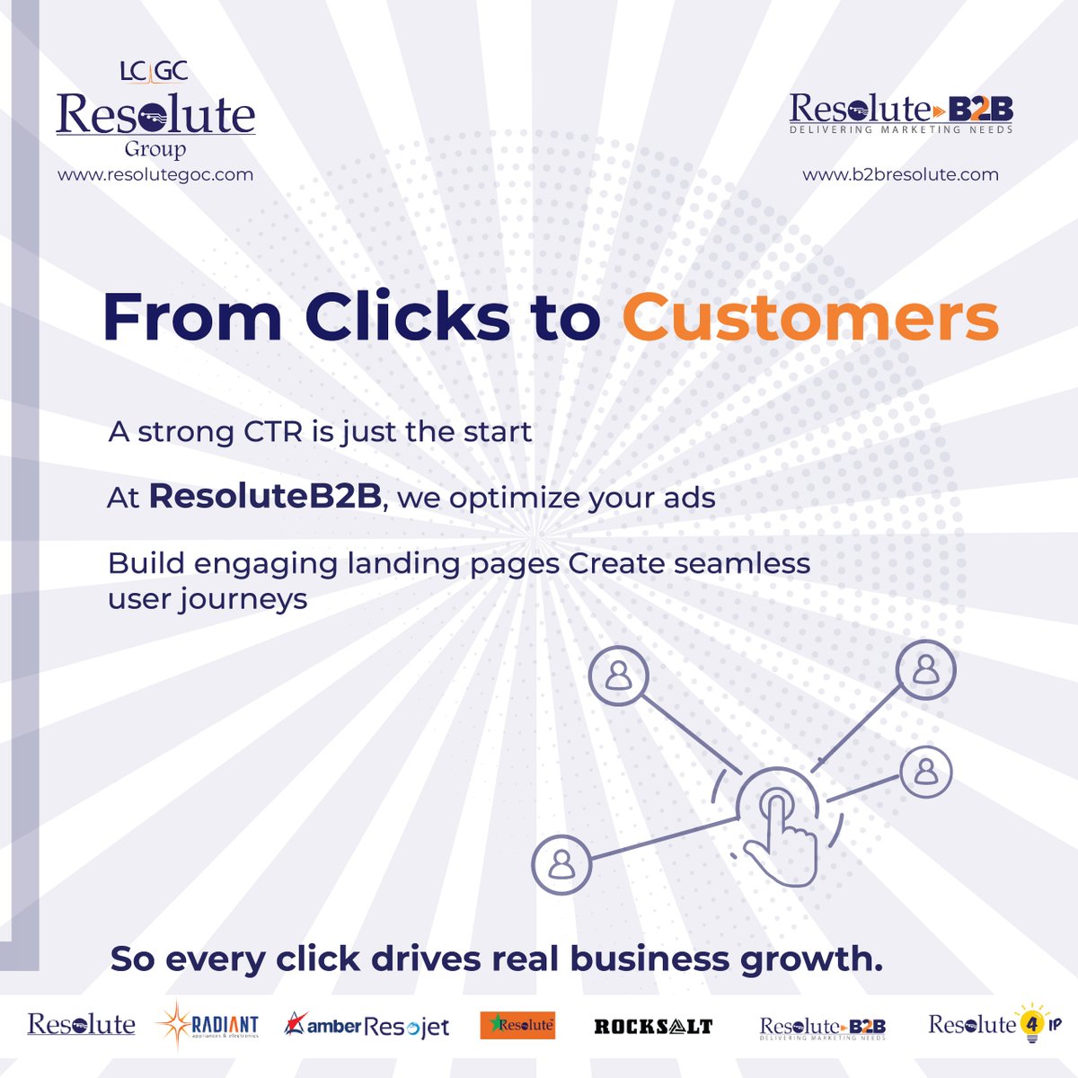 Don’t just run ads. Run ads that work.
Clicks are great but results are better.
At ResoluteB2B, we boost CTR and turn those clicks into conversions with high-impact landing pages and seamless UX.

#B2BMarketing #DigitalAds #CTR #LeadGen #ResoluteB2B