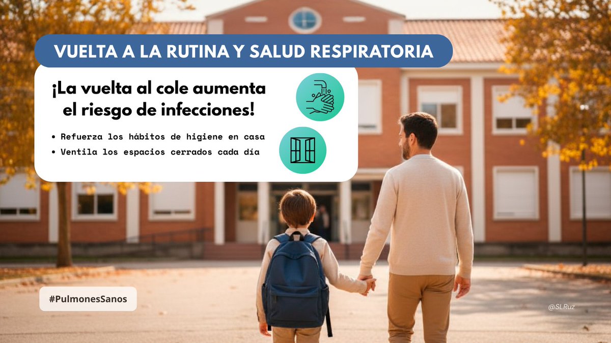 SLRuz's tweet photo. 🎒👩 🏫 La vuelta al cole puede aumentar el riesgo de infecciones respiratorias.
Refuerza hábitos de higiene.
#PulmonesSanos https://t.co/JrhDfWUcKE
