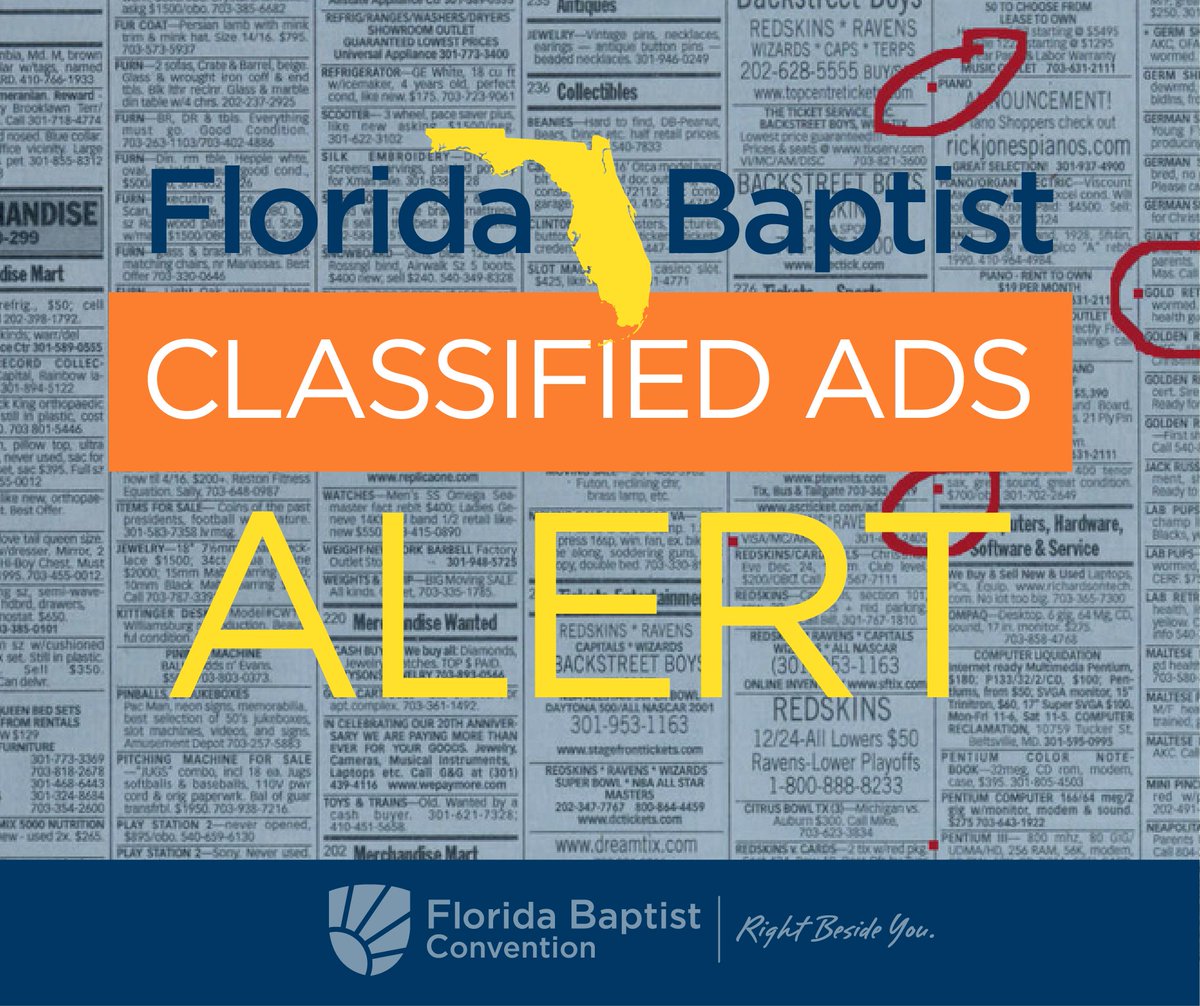 FloridaBaptists's tweet photo. π’ New classified ads have just been posted! Visit https://t.co/nqQxIhe0kN and discover where God may be leading you next. πβ¨ #FLBaptists #MinistryJobs https://t.co/Y7YU3Sj0oJ