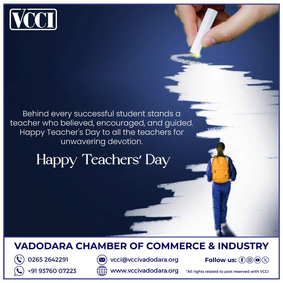 Behind every successful student stands a teacher who believed, encouraged, and guided them. Thank you for your unwavering devotion and for seeing our potential even when we couldn't. 

VCCI wishes you all a Happy Teacher's Day!

#VCCI #HappyTeachersDay #TeachersDay2025 #explore