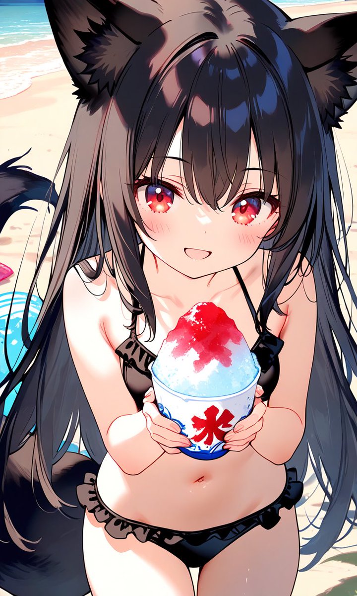 #毎日水着を貼るいいねが無くなるまでやる見た人もやる
#pixai

朱音「かき氷…美味しそう✨キーンってするかな？」