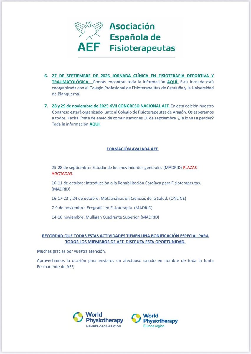 🎉 ÚLTIMAS NOTICIAS DE <a href="/aefisio/">AEF</a> 
 
Próximos eventos a la vista!!!