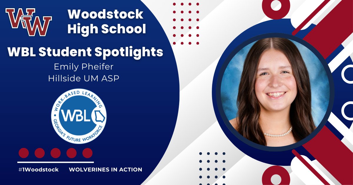 The WBL Student Spotlight this week is Emily Pheifer! Emily works in the afterschool program at Hillside UM where she is working with elementary students and becoming an amazing teacher.  Congratulations Emily! #WHSWBL #1Woodstock #Wolverinesatwork