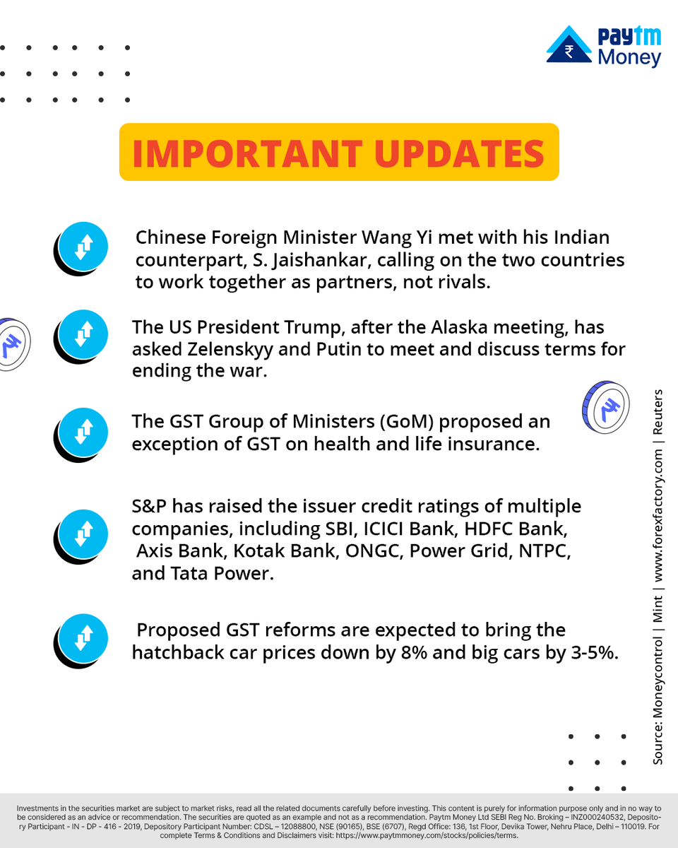 PaytmMoney's tweet photo. 📢 Important Updates
 🔹 Gold hit a record ₹1.06L/10g, up 4% on Fed cut bets
 🔹 GST rejig: essentials at 5%, small cars at 18%
 🔹 RIL set to launch Jio IPO in H1 2026
 🔹 Asian markets rebounded on dovish Fed signals

(7/8)

 #ImportantUpdates #ShareMarketWeekly #PaytmMoney https://t.co/2SC9HhX6bD