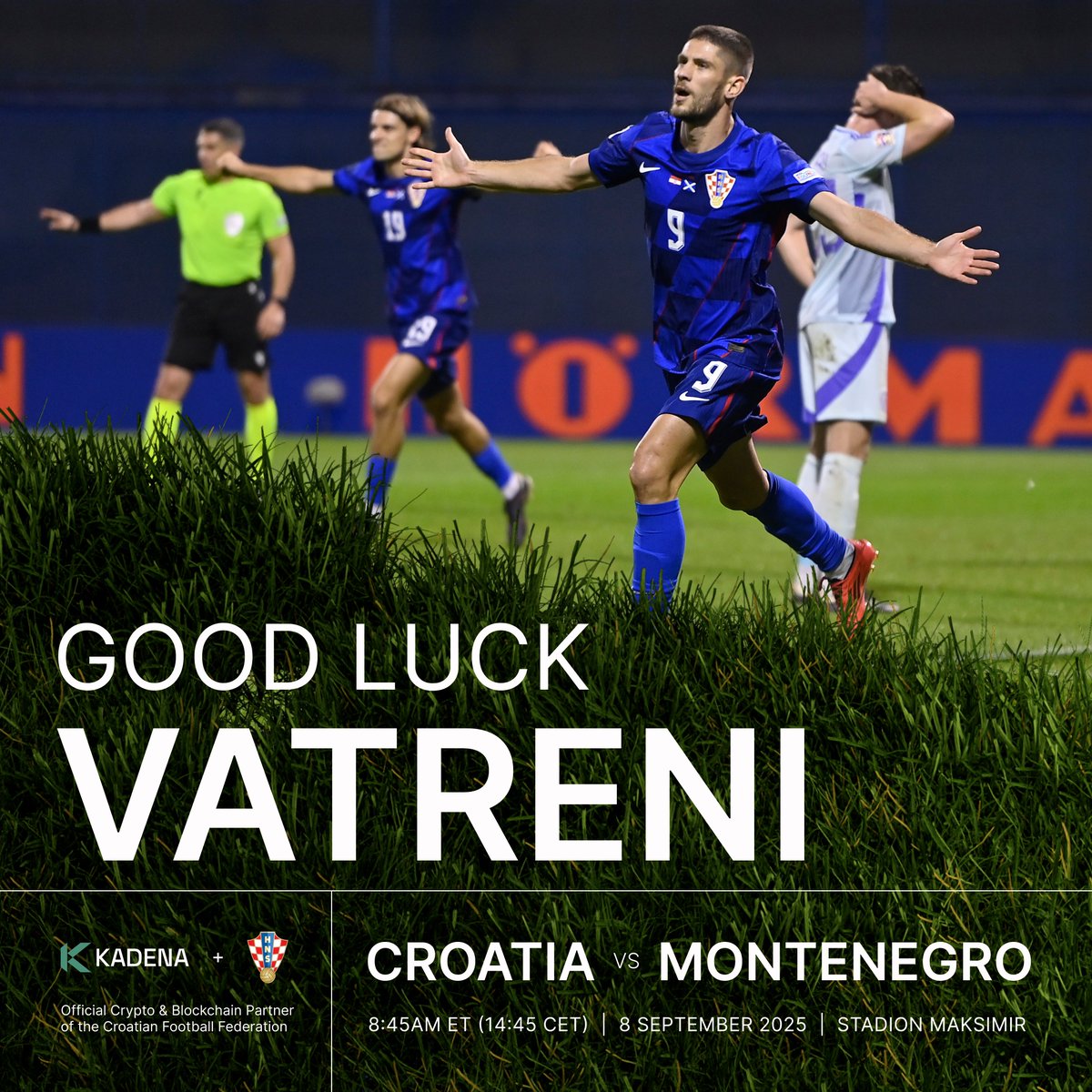 🇭🇷 VS 🇲🇪

Let's go Vatreni! ❤️‍🔥⚽️

$KDA is the official blockchain &amp; crypto partner of <a href="/HNS_CFF/">HNS</a>.