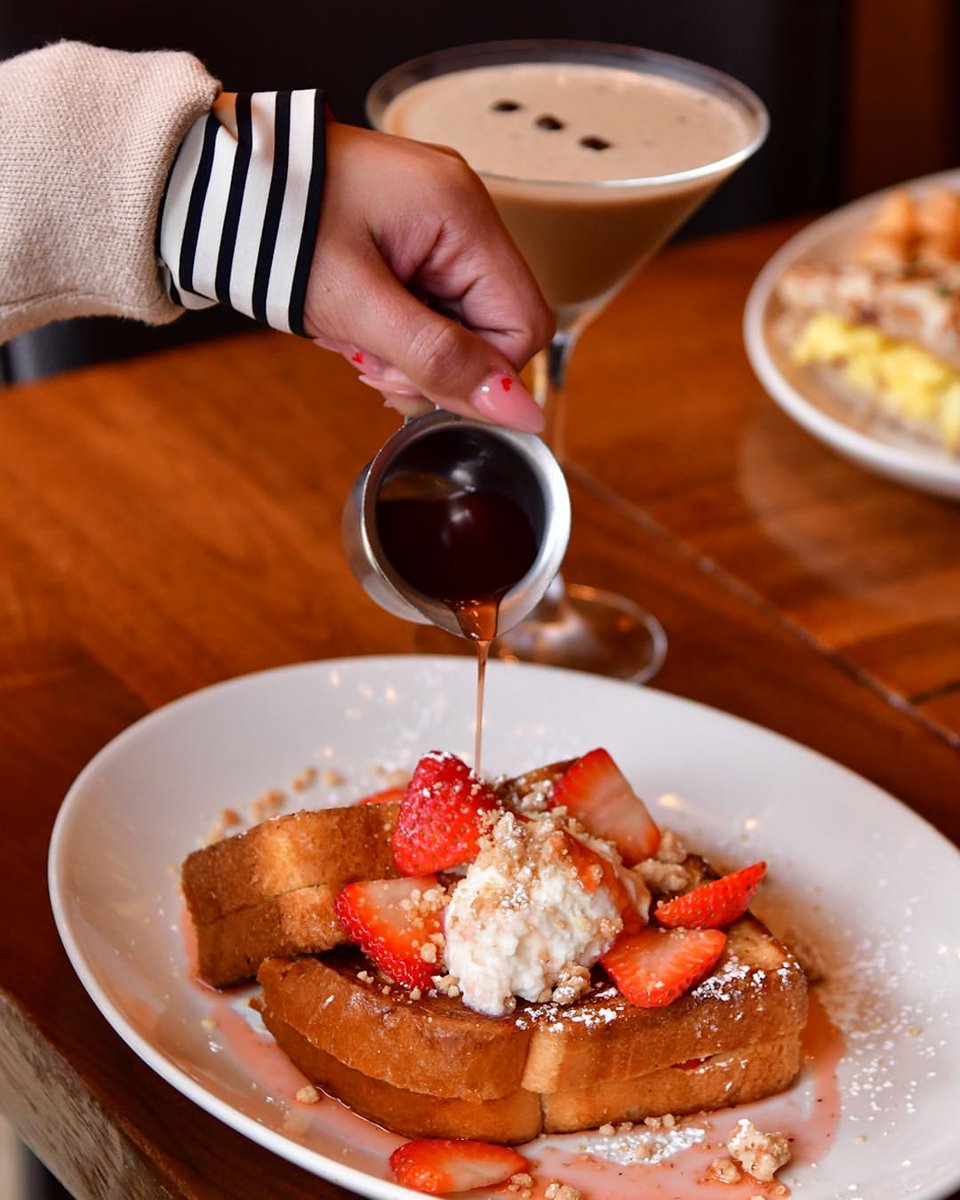 Sweet, soft, and totally swoon-worthy. 🍓✨ Ready to indulge in our Strawberry Cobbler French Toast this weekend?