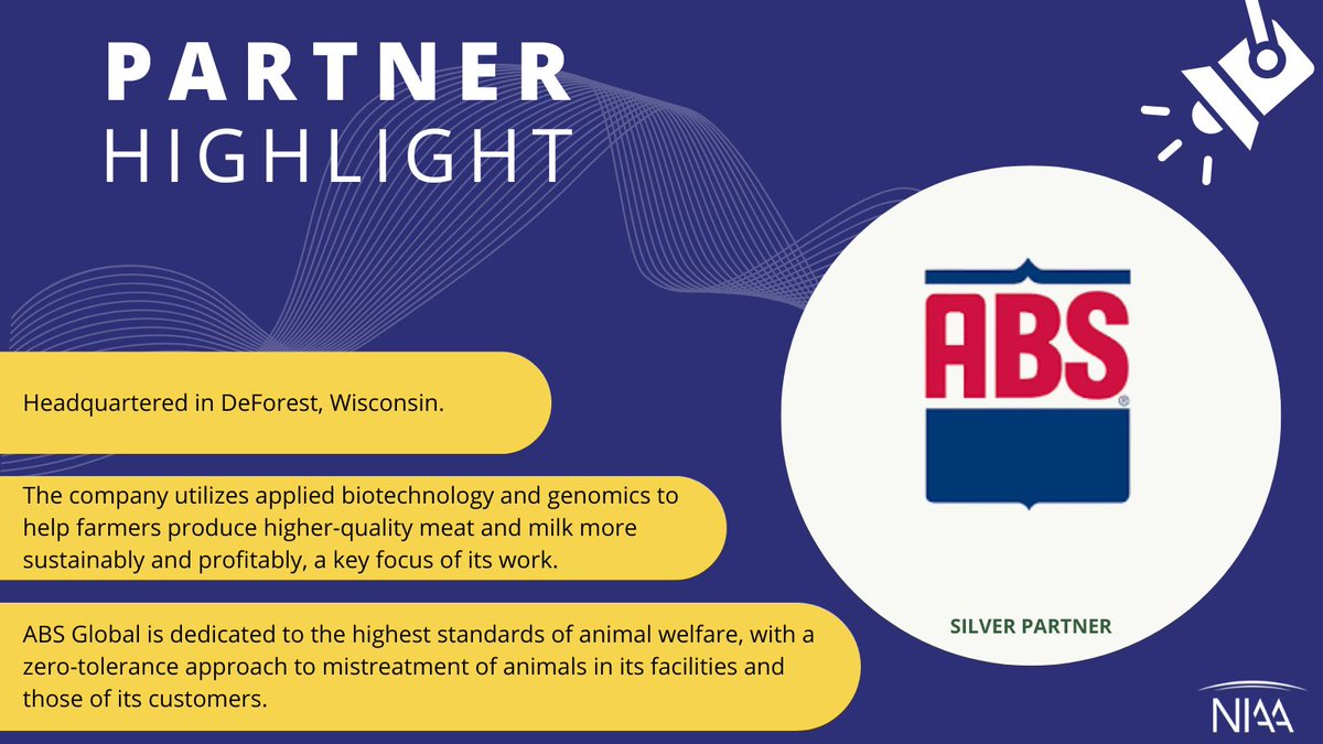 Spotlight on our silver partner, ABS Global! ABS Global is a worldwide provider of bovine cattle genetics. To become a partner of NIAA, contact our executive director, J.J. Jones or visit ow.ly/JX2h50WKBYl.