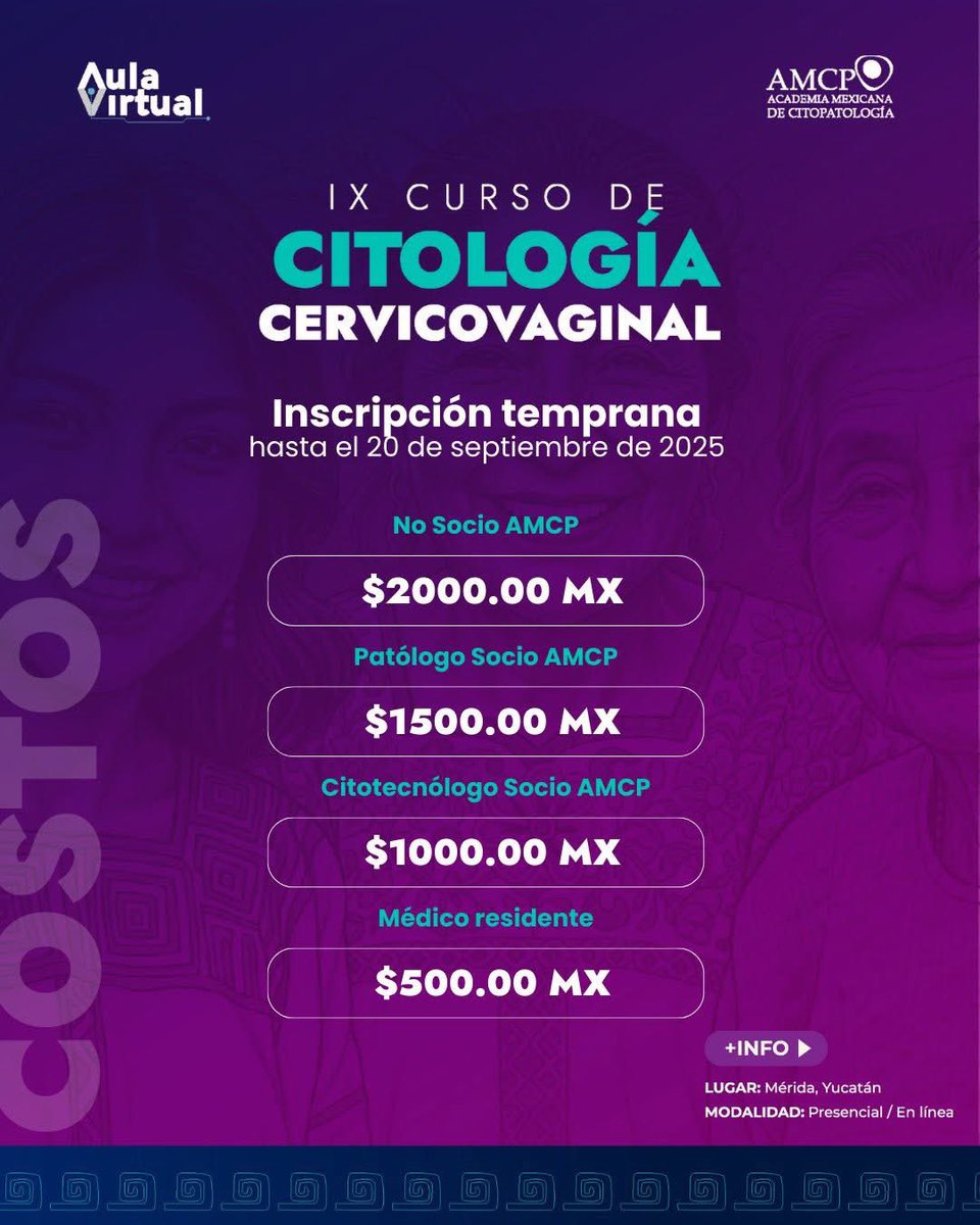 Irmajaimeth1's tweet photo. Se parte de la IX Edición del Curso de citología cervicovaginal de Aula Virtual, avalado por la Academia Mexicana de Citopatología. Realiza tu registro e inscripción en la siguiente liga: 
https://t.co/Nr7sKECSzN https://t.co/g7xVQPpph2