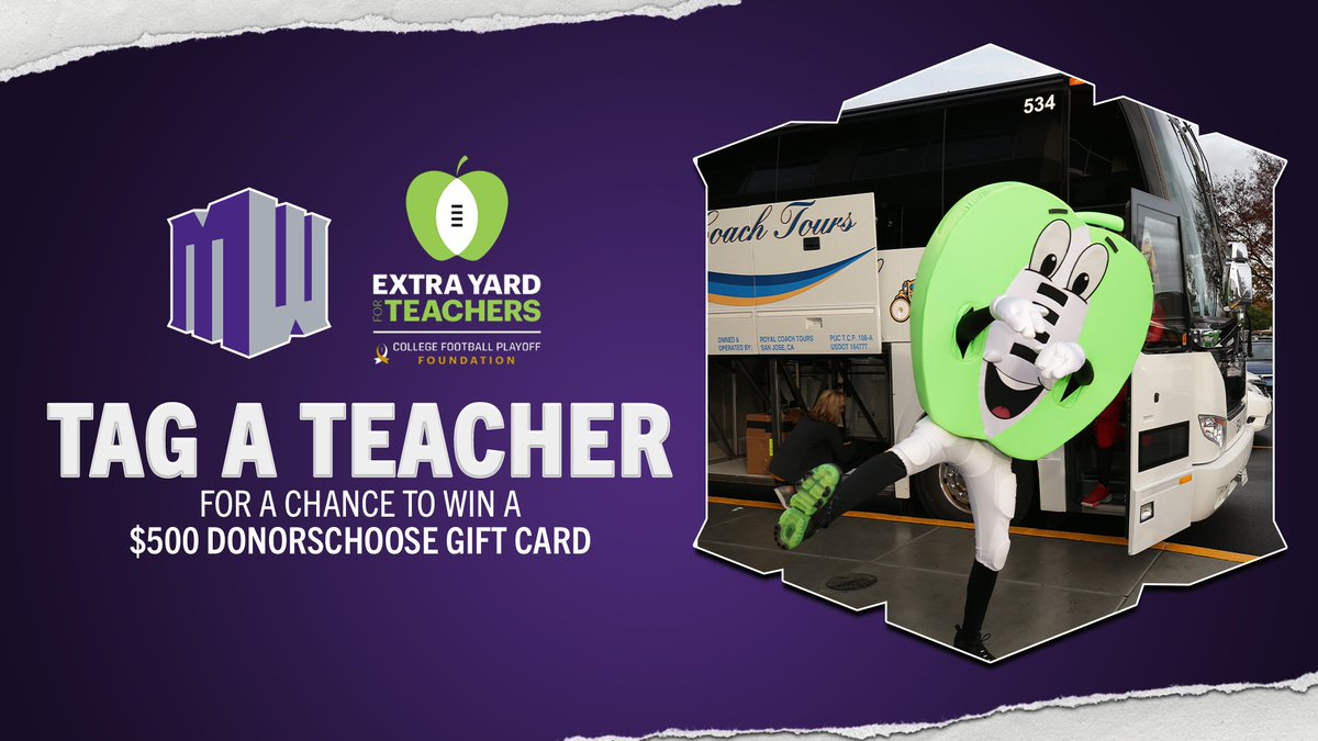 Mountain West (@mountainwest) on Twitter photo Thank you to all of the educators making a difference in our schools every day! #TagATeacher and tell them thank you in the replies — one of them will win a $500 <a href="/DonorsChoose/">DonorsChoose</a> gift card🍏
<a href="/CFPExtraYard/">College Football Playoff (CFP) Foundation</a> | #GreatTeachersChangeLives Thank you to all of the educators making a difference in our schools every day! #TagATeacher and tell them thank you in the replies — one of them will win a $500 <a href="/DonorsChoose/">DonorsChoose</a> gift card🍏
<a href="/CFPExtraYard/">College Football Playoff (CFP) Foundation</a> | #GreatTeachersChangeLives