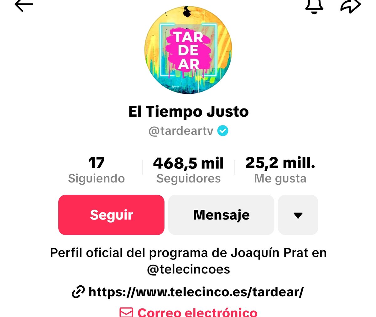 ElTelevidente6's tweet photo. El #TikTok de #TardeAr muta a #ElTiempoJusto https://t.co/0vMUR3qIez