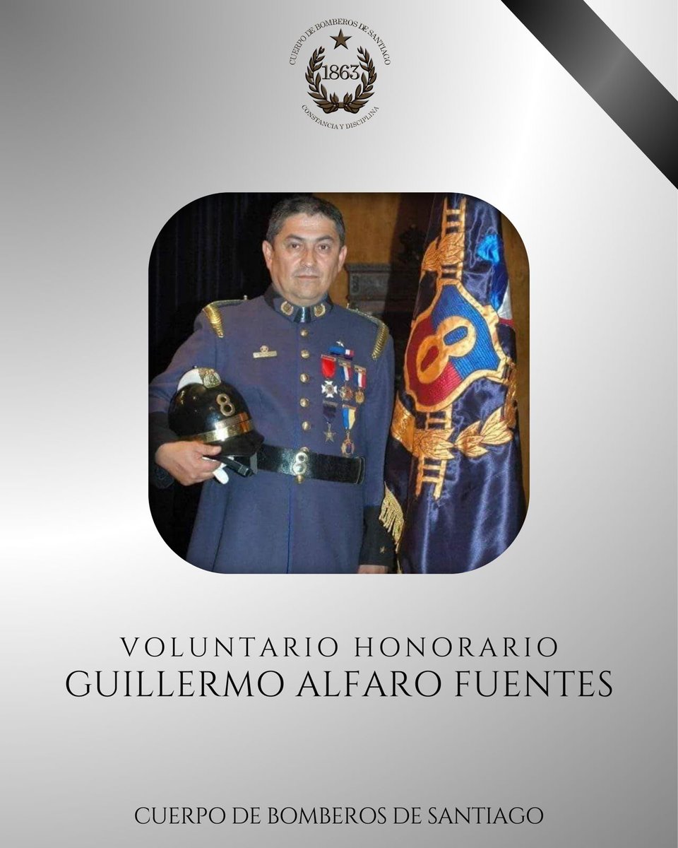 cbsantiago's tweet photo. ⚫️ El Cuerpo de Bomberos de Santiago comunica el sensible fallecimiento del Voluntario Honorario de @Octavacbs Guillermo Patricio Alfaro Fuentes (Q.E.P.D.), con Premio de Constancia por 40 años de servicios.
Más información en: https://t.co/rz2Dy5szdM https://t.co/8A8Weh8MCx