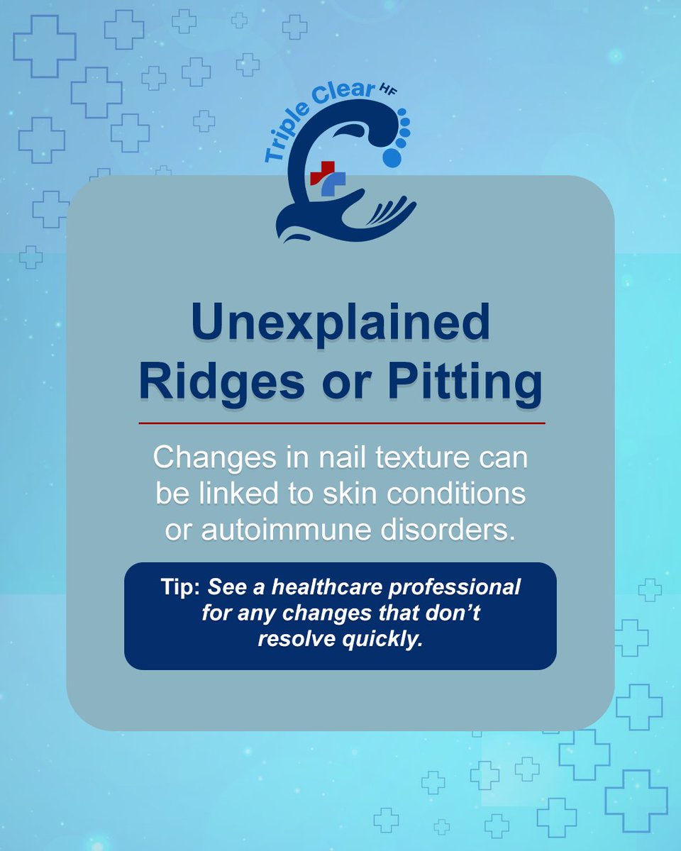 TripleClearHF's tweet image. Your nails tell a story—don’t ignore it.

Discoloration, brittleness, or ridges can signal deeper issues.

Fix the cause naturally with Triple Clear HF.

Start now.

#NailHealth #TripleClearHF #NaturalHealing #HealthyNails #FungalTreatment