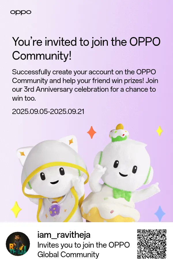 Want to win #OPPOReno14 ?
<a href="/oppo/">OPPO</a> Global Community's 3rd Anniversary is here with an amazing giveaway. You could win so many prizes If you're not a member yet, now is the perfect time to join 

Participate here -
community.oppo.com/invitation/194…
