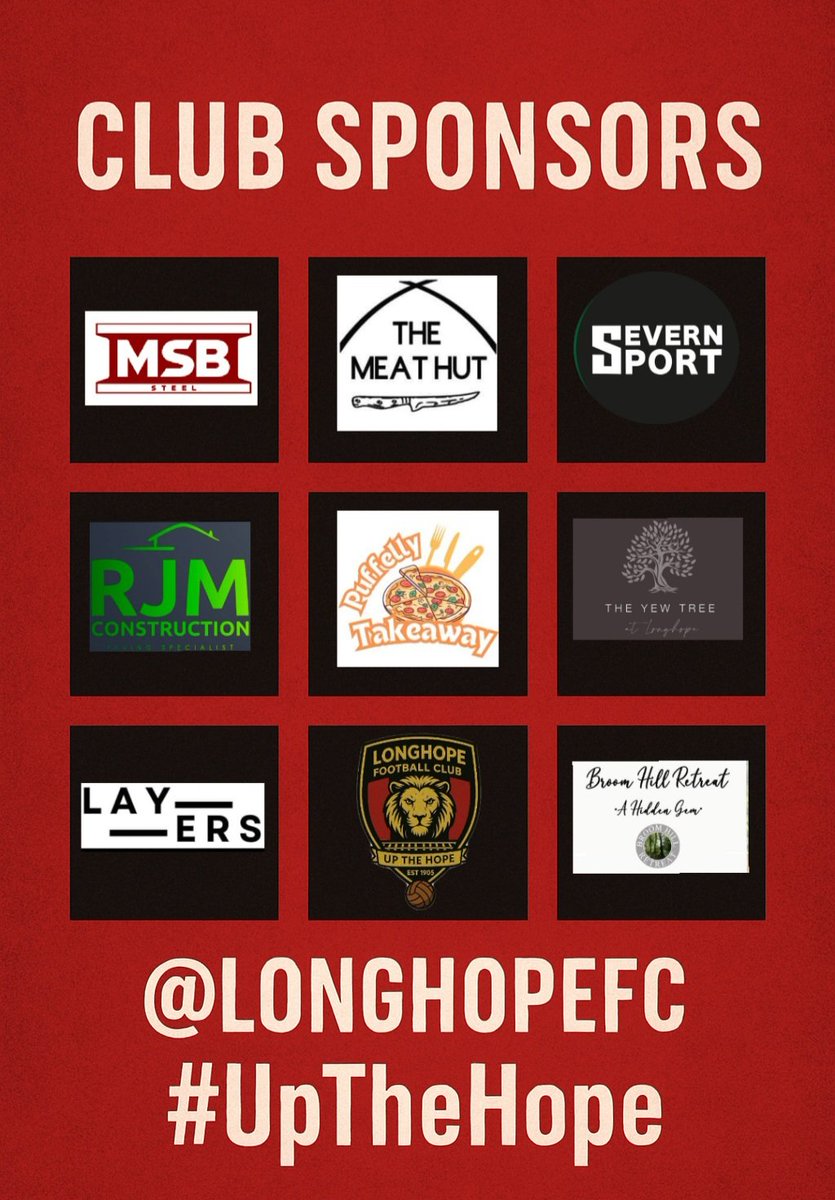 Longhope Football Club (@longhopefc) on Twitter photo This weekend's fixtures:
<a href="/longhopefc/">Longhope Football Club</a> vs <a href="/WoolastonFC/">Woolaston AFC</a>
π΄β«οΈ
Rank Outsiders AFC vs Longhope Res
Club sponsors:
The Meat Hut
MSB Steel Ltd
<a href="/SevernSport/">Severn Sport</a>
Puffelly Takeaway
The Yew Tree at Longhope
RJM Construction
Broom Hill Retreat
Layers
π΄β«οΈ #UpTheHope π΄β«οΈ This weekend's fixtures:
<a href="/longhopefc/">Longhope Football Club</a> vs <a href="/WoolastonFC/">Woolaston AFC</a>
π΄β«οΈ
Rank Outsiders AFC vs Longhope Res
Club sponsors:
The Meat Hut
MSB Steel Ltd
<a href="/SevernSport/">Severn Sport</a>
Puffelly Takeaway
The Yew Tree at Longhope
RJM Construction
Broom Hill Retreat
Layers
π΄β«οΈ #UpTheHope π΄β«οΈ