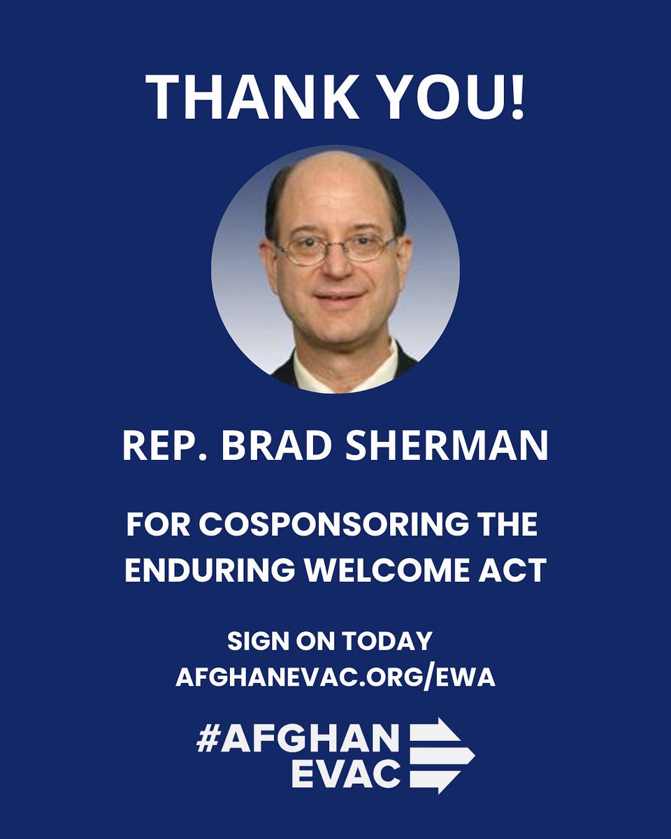 afghanevac's tweet photo. Thank you Rep @BradSherman for cosponsoring the #EnduringWelcomeAct and standing by our allies.
Learn more at https://t.co/m3Tysu3isA
#afghanevac #SaveEnduringWelcome https://t.co/aiOJcFzr6f