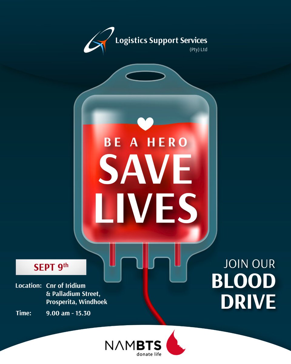 LSS_Namibia's tweet image. Join Our Blood Drive – Windhoek
Namibia faces a critical blood shortage. LSS Windhoek is hosting a blood drive on 09 September.

Prosperita Base, Windhoek
09:00 – 15:30

One donation can save up to three lives. Join us.

#LSSNamibia #LSSCares #GiveBloodNamibia