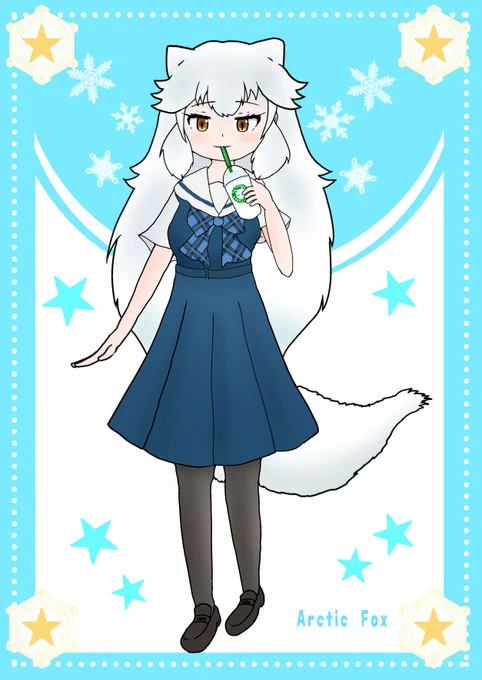 ホッキョクギツネさんのセーラー学生服姿を描きました…!! skebリクエスト、どうもありがとうございました。