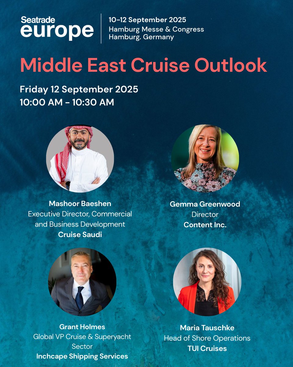 🌍 How is Seatrade Europe 2025 addressing global cruise growth beyond Europe?

If you’re focused on international deployment strategy, next-gen destinations, or emerging markets - these are sessions you won’t want to miss.

👉 seatrade-europe.com/visit/tickets?…

#STCEurope
