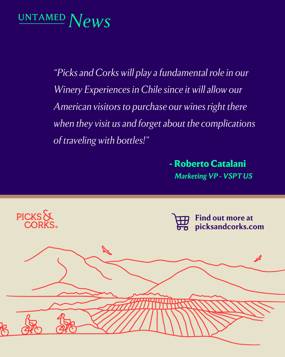 DrinkChile's tweet photo. Untamed News: Picks &amp; Corks, VSPT's new e-commerce site, connects Latin American consumers in the U.S. with wines from Chile and Argentina 🍷. A key step toward expanding Chilean wine's presence in North America.

#WinesOfChile #Picksandcorks #UntamedNews https://t.co/kLzwiXOZYW