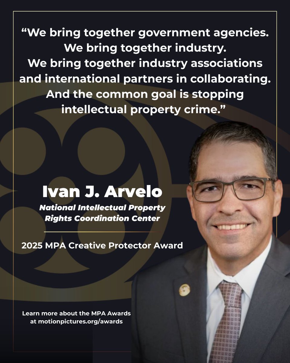 motionpictures's tweet photo. Defending creative content is central to the MPA’s mission—and it wouldn’t be possible without partners like @IPRCenter.
We’re proud to work together to protect IP, secure content, and dismantle all forms of digital piracy.
#MPAAwards
https://t.co/MhBk8hRfa8 https://t.co/tSPlWzMiro