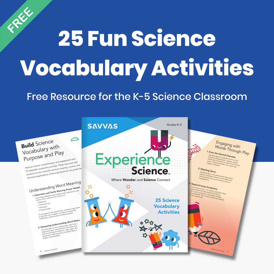 SavvasLearning's tweet photo. ๐ Looking for fun, flexible ways to teach Kโ5 science vocab? ๐งช Try these engaging activities from Experience Scienceโข in your classroom today! ๐ Get the FREE guide: https://t.co/wArdQj68V4
#SciEd #edchat #ExperienceScience https://t.co/tGQSbO3bSC