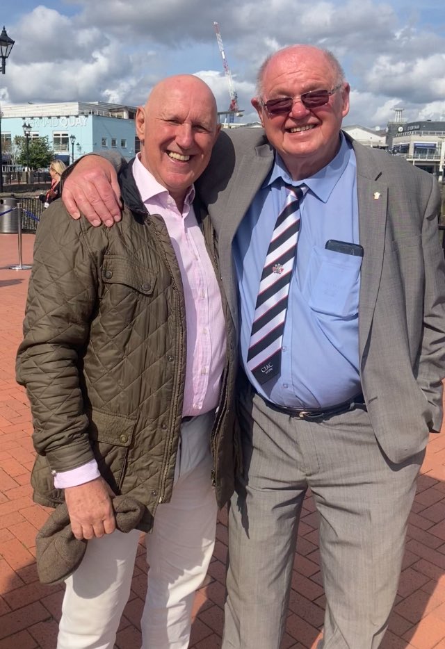 KearGareth's tweet photo. With royalty today, Sir William John Boston and Dame Boston 👑 To celebrate the great man’s birthday and update the statue with his knight hood. Proud to have been a ‘Codebreaker’ director with the legend @millsjim44 for the very first statue of a black man in Wales. #OurBilly https://t.co/85kn7XfOOd