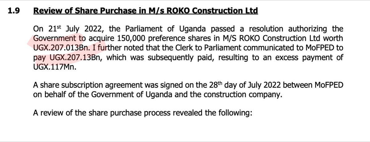 Sambannz's tweet image. . @Parliament_Ug authorized Gov't to buy shares in ROKO construction company worth Ugx 207,013,000,000
But when instructing @mofpedU to pay ROKO,the clerk to parliament instead wrote Ugx 207,130,000,000

Meaning,clerk to parliament put in his difference/Njawulo of Ugx 117,000,000