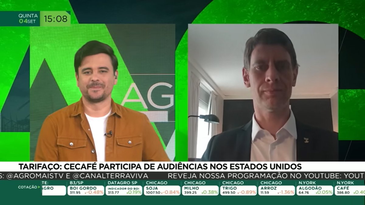Tarifaço: Cecafé participa de audiência nos EUA
— Representantes do setor apresentaram argumentos para tentar reverter a tarifa de 50%, em audiência pública na investigação comercial 301, aberta pelo USTR. Saiba mais: youtube.com/watch?v=FsuChb….
