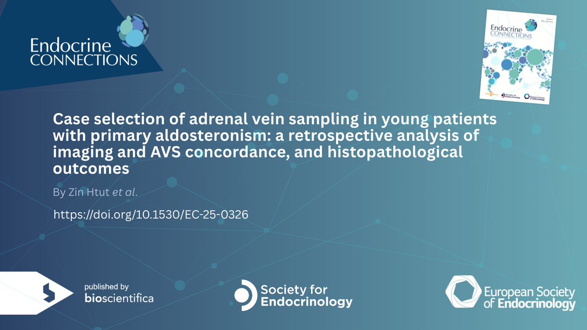EndoConnect's tweet image. Is adrenal vein sampling always necessary in young patients with primary aldosteronism?

A new study by Zin Htut et al. shows that, with strict criteria, imaging can often predict unilateral disease, but careful selection is key.

Read here: doi.org/10.1530/EC-25-…