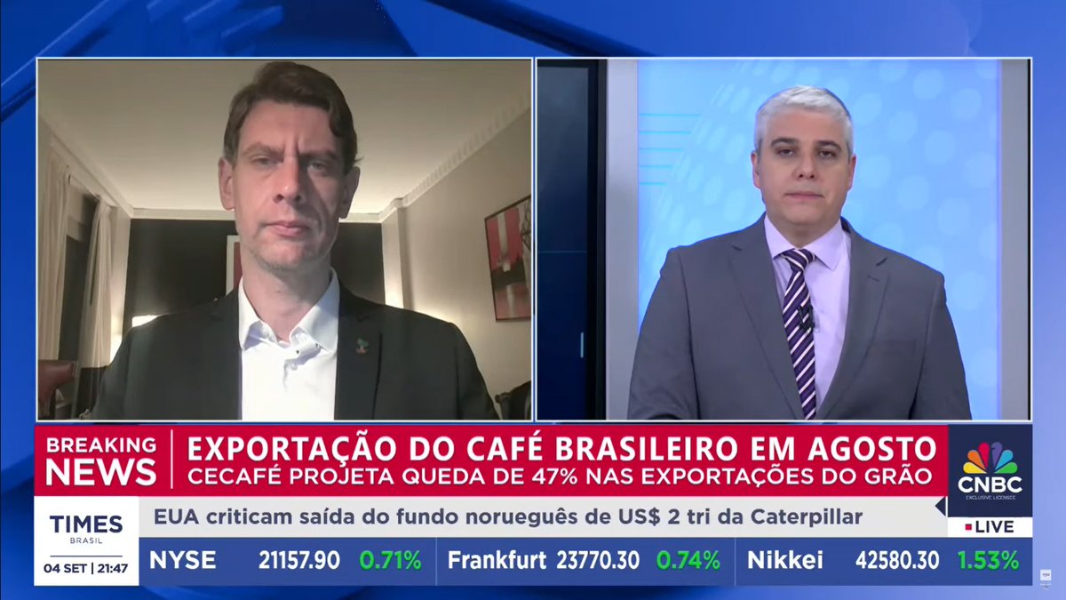 Café é produto crítico de importação nos EUA; como Brasil busca driblar o tarifaço?
— Marcos Matos destaca importância do produto na economia americana e explica porque o setor defende que o café entre na lista de exceções ao tarifaço de 50%. Assista: youtube.com/watch?v=IvAn2t….