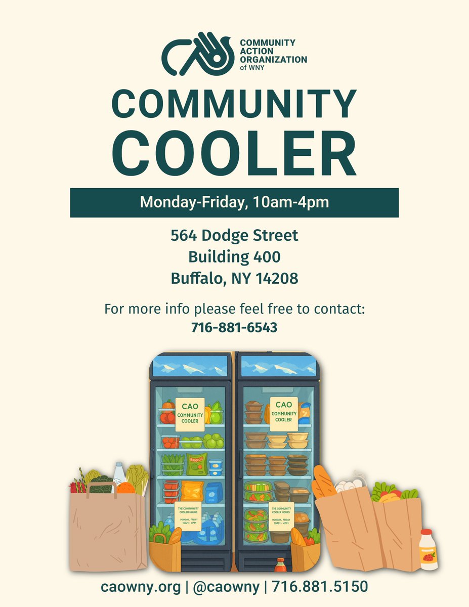 🥕 Freshly stocked! Thanks to a generous donation from Wegmans, CAO of WNY’s Community Cooler is full &amp; ready for the community.

📍 564 Dodge St., Bldg 400, Buffalo
🕙 Mon–Fri, 10 AM–4 PM

#CAOWNY #CommunityCooler #BuffaloNY