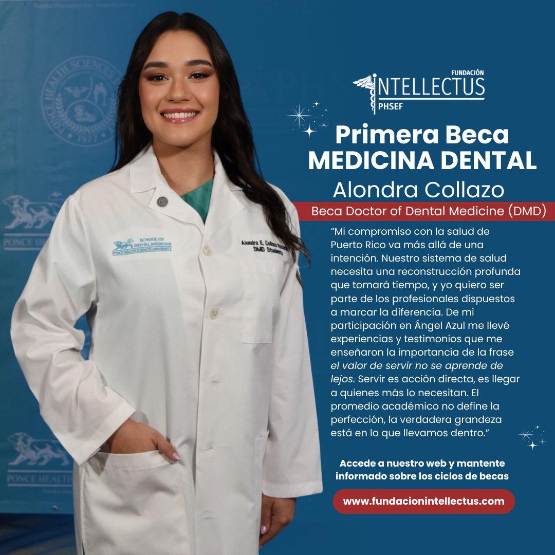 IntellectusPR's tweet image. ¡Un nuevo capítulo en nuestra historia!
Por primera vez, la Fundación Intellectus otorga una Beca en Medicina Dental (DMD), reconociendo la importancia de la salud oral como parte esencial del bienestar integral. Felicidades a Alondra Collazo que recibe esta primera becada.