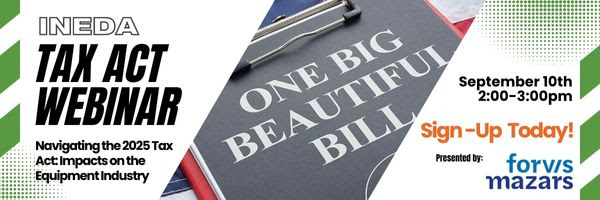 🚨Join this important webinar.🚨

🗣️ Navigating the 2025 Tax Act: Impacts on the Equipment Industry
⏰ September 10, 2025 - 2:00 - 3:00pm CST
📲 Click here to register: f.mtr.cool/ishwvlcthx