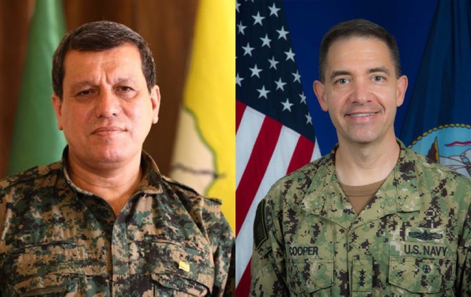 ABD Merkez Kuvvetler (CENTCOM) Komutanı Oramiral Cooper, YPG/SDG/PKK başı Mazlum Abdi ile görüştü
Cooper, ABD'nin YPG’ye desteğini yineledi.
-Ortadoğu’dan sorumlu 4 yıldızlı ABD’li Oramiral terörist başını neden ziyaret eder? Çay içmek için mi?
-Türkiye hala Komisyon’la