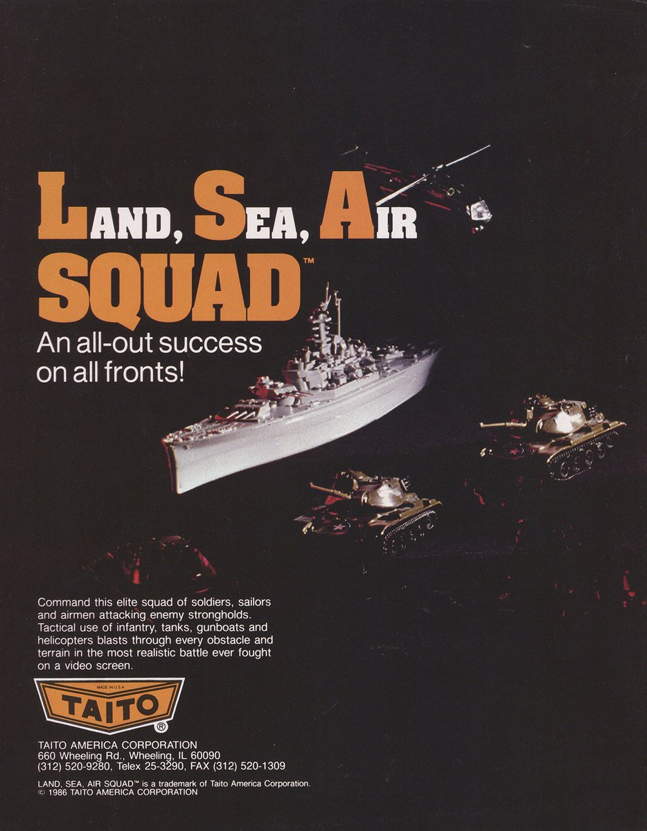 Today's #AFOTD #240 is Land Sea Air Squad released by Taito in 1986. In this run &amp; gun game from the developer of Bubble Bobble you switch between soldier, helicopter, and boat at different points in the stage. #Arcade #Gaming #RetroGaming #VideoGames #GamersUnite