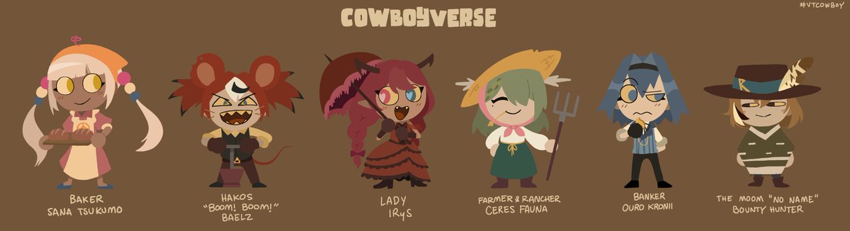 VTuber Cowboyverse - Council/Promise Lineup 🤠
🪐🎲💎🌿⌛️🦉

#galaxillust #BaelzBrush #IRySart #FineFaunart #kronillust #drawMEI #VTcowboy