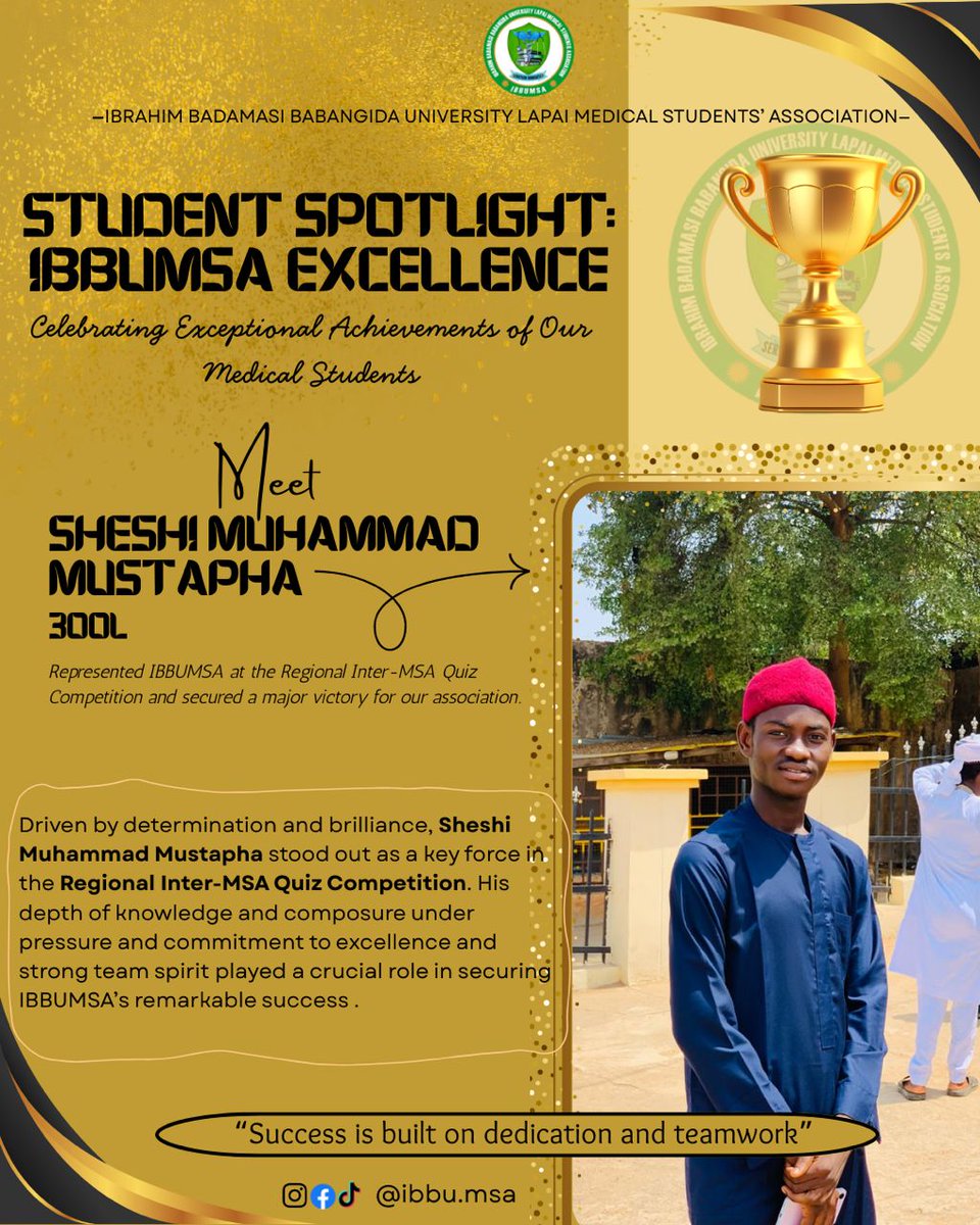 ibbu_msa's tweet photo. Student Spotlight: IBBUMSA Excellence ✨

Celebrating Sheshi Muhammad Mustapha and Divine Shekwoaba Nakuta, two outstanding and brilliant medical students who represented IBBUMSA at the Regional Inter-MSA Quiz Competition and brought home victory 🏆. https://t.co/c7ndRdfXW3
