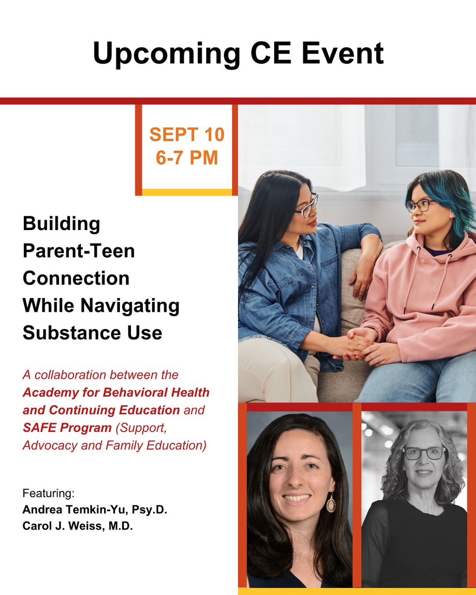 How can parents respond to teen substance use while keeping trust intact? Join us for a free webinar on Sept. 10th featuring Drs. Andrea Temkin-Yu and Carol Weiss from <a href="/WeillCornell/">Weill Cornell Medicine</a>. Open to all, with CE credits available for professionals. Register: bit.ly/4mMohaZ