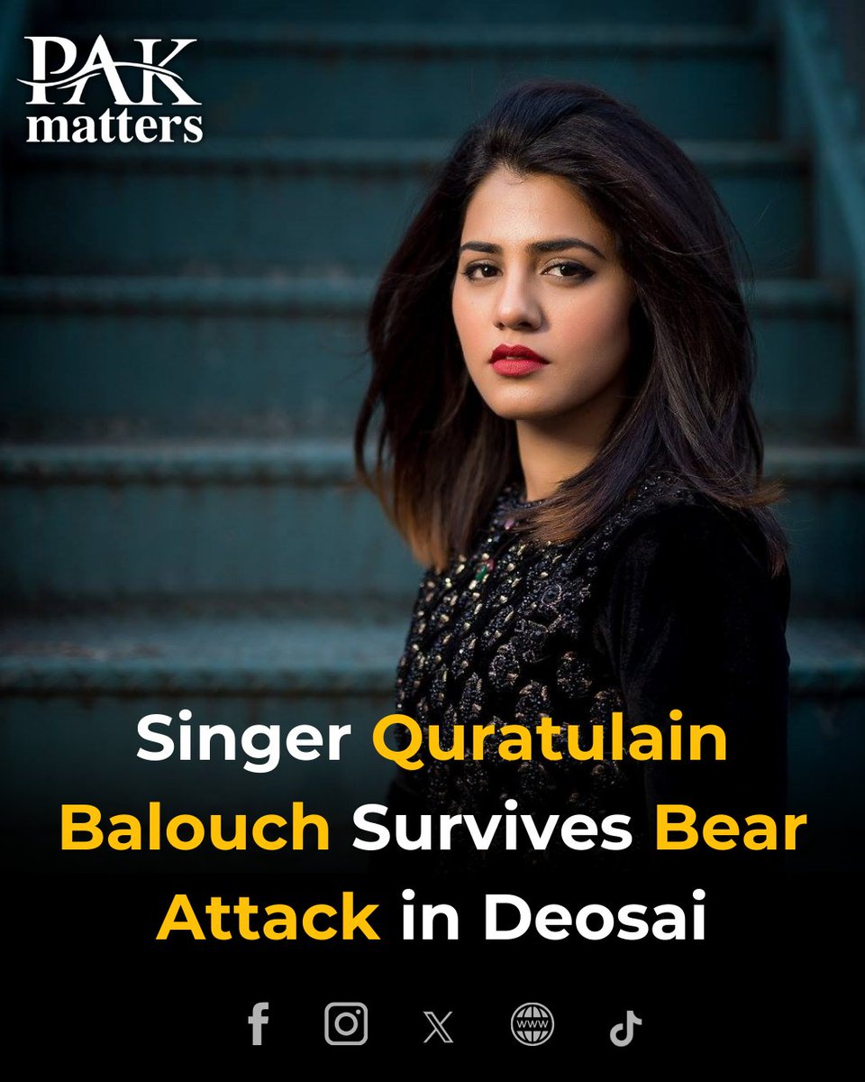 PakMattersLive's tweet photo. Pakistani singer Quratulain Balouch (QB), famous for “Woh Humsafar Tha”, was injured in a rare bear attack while camping in Deosai National Park, Skardu. Thankfully, she is safe and recovering. 
Read full story here: 🔗 https://t.co/9OEdom4Wgu
#QuratulainBalouch #QB #Deosai https://t.co/hGd7fJzfSx